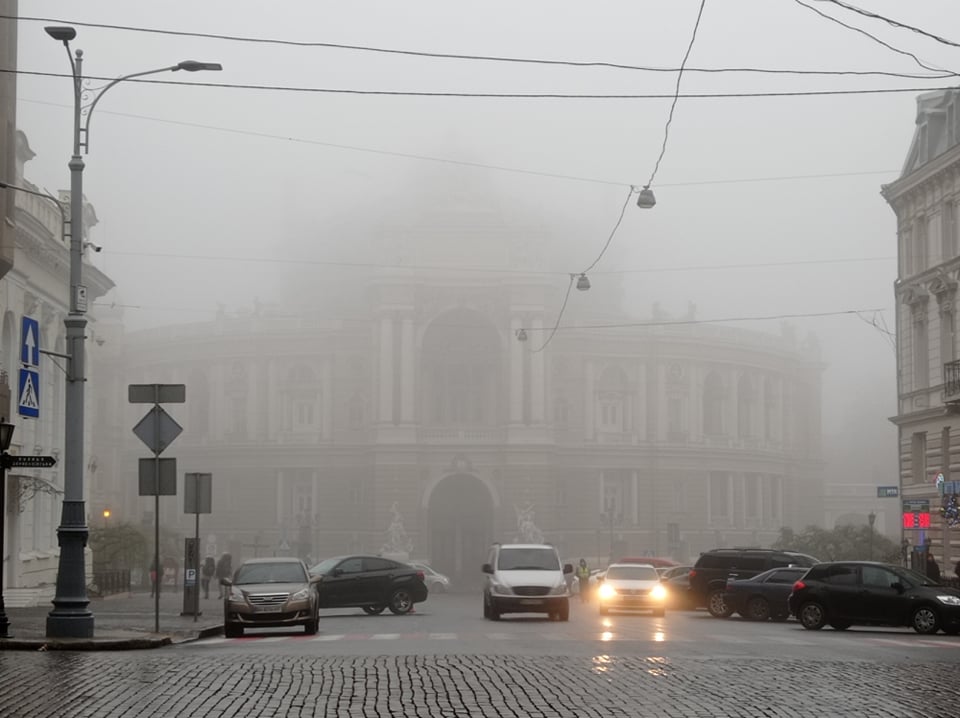 Одесский академический театр оперы и балета в тумане