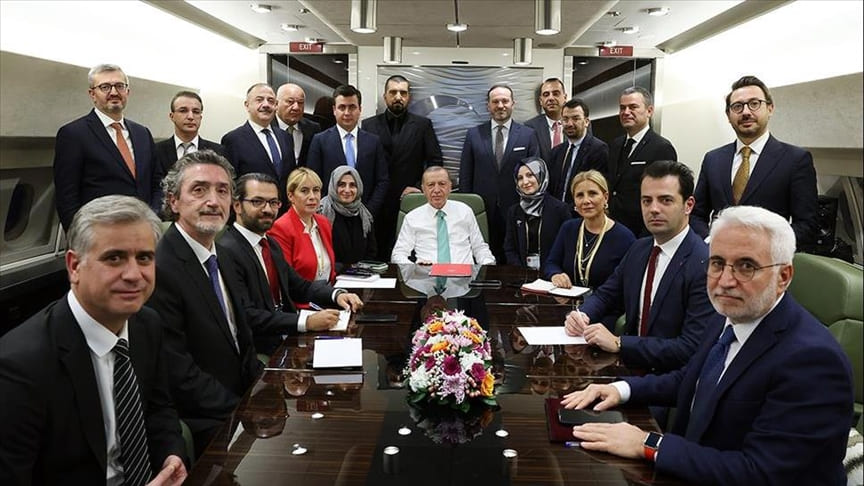 Реджеп Эрдоган с журналистами в самолете