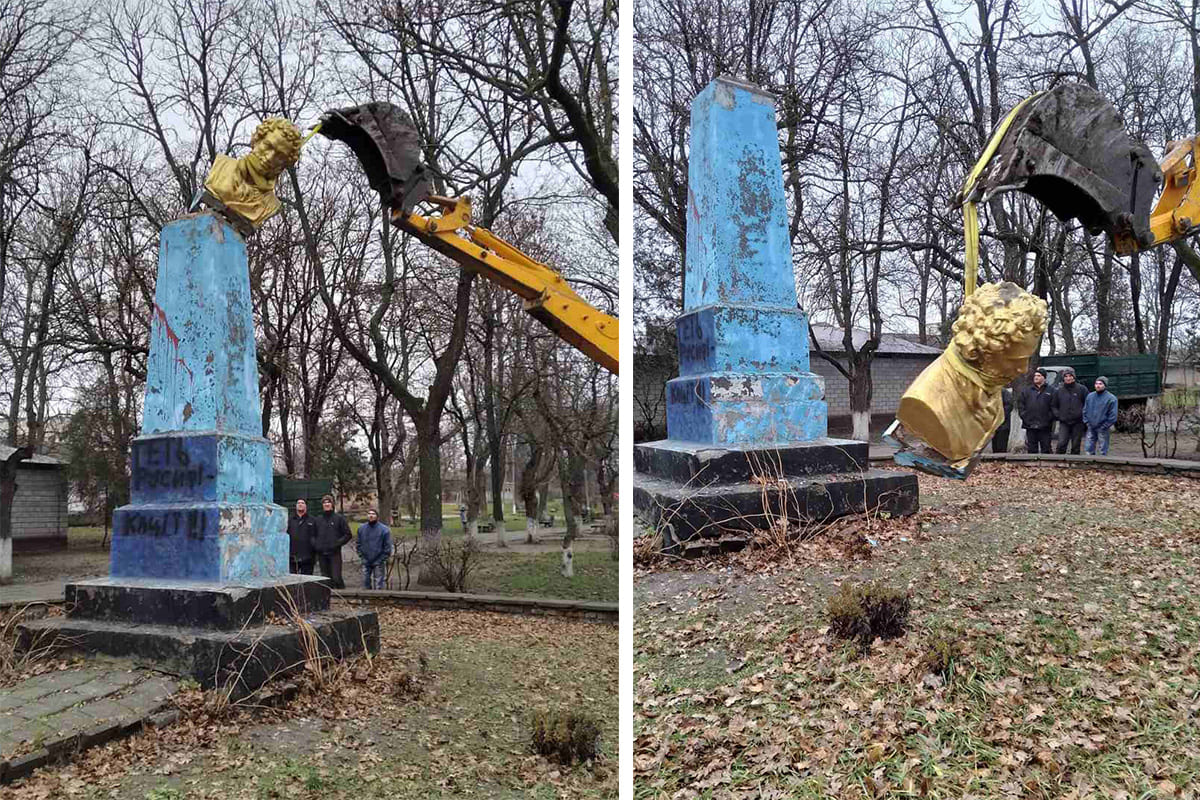 Демонтаж памятника Пушкину в Ананьеве,
