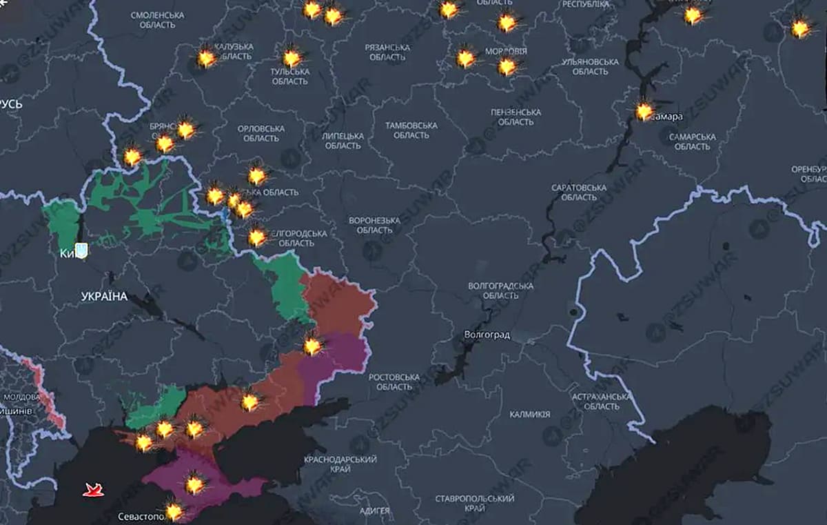 Карта прильотів по росі